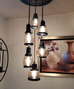 UNITARY Farmhouse Pendant Lights Kitchen Island, Kitchen Light Fixtures, Rustic Dining Room Light Fixture with 3 E26 Bulb Sockets, Black Metal and Glass Jar Chandelier, Ceiling Pendant Light Fixtures 37 71tQgJ7AZUL