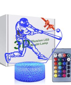 AZALCO Teenager Christmas Gifts Xmas Gift 3D Illusion Playing Baseball Night Light Lamp 16 Color Change Touch White Crack Base Remote Control Birthday Present Boys Girls Baseball Lover 10 71tVhiqTN3L