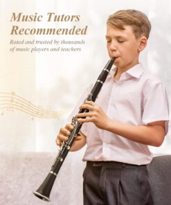 Eastar B Flat Clarinet for Beginner, Ebonite Clarinet Nickel-plated with 2 Barrels, 3 Reeds, White Gloves, Hard Case, Cleaning Kt, ECL-300 Nickel keys, Student style 30 71tYTht1tBL