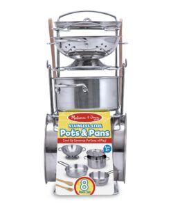 Melissa & Doug Stainless Steel Pots and Pans Pretend Play Kitchen Set for Kids (8 pcs) - Kids Kitchen Accessories Set, Toy Pots And Pans For Kids Kitchen, Cooking Toys For Kids Ages 3+ Silver 25 71tZQ5ZEvzL