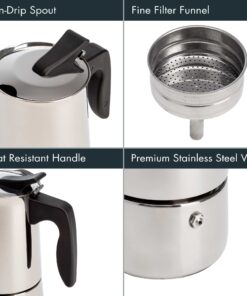 Primula Premium Stainless Steel Stovetop Espresso and Coffee Maker, 6-Cup 6-Cup Black Handle 14 71tZVCQEZbL