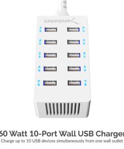 Alternative view of SABRENT 60 Watt (12 Amp) 10 Port [UL Certified] Family Sized Desktop USB Rapid Charger. Smart USB Charger with Auto Detect Technology [White] (AX-TPCS-W) 10-Port