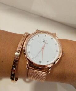 Wristology 10 Styles Maxi Crystal Watch Leather Band - Interchangeable Genuine Leather Strap - Large Easy to Read Watch with Second Hand for Women, Men, Nurses, Teachers Rose Gold Metal Mesh 63 71tdqtIBY9L