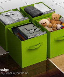 Sorbus Foldable Storage Cubes - 6 Fabric Baskets for Organizing Pantry, Closet, Shelf, Nursery, Playroom, Toy Box, Cubby - 11 Inch Dual Handle Collapsible Closet Organizers and Storage Bins (Green) Green 23 71teVUwvQ1L