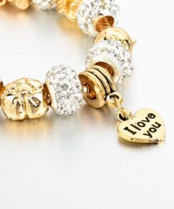 Long Way® Gold Plated Snake Chain Glass Beads I Love You Charm Beaded Bracelets for Women Yellow 19 71tevYOTTRL