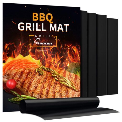 AOOCAN Grill Mat - Set of 5 Heavy Duty Grill Mats Non Stick, BBQ Outdoor Grill & Baking Mats - Reusable, Easy to Clean Barbecue Grilling Accessories - Work on Gas Charcoal Electric - Extended Warranty 5pcs black grill mats