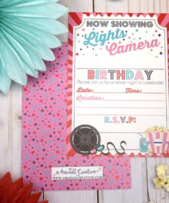 Movie Night Birthday Party Invitations for Girl, 20 5"x7" Fill In Cards with Twenty White Envelopes by AmandaCreation 13 71tfvOqSx1L