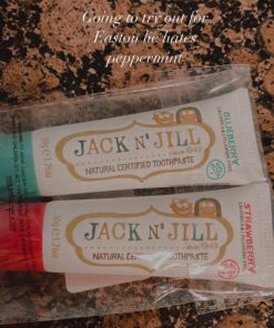 Jack N' Jill Natural Toothpaste for Babies & Toddlers - Safe if Swallowed, Xylitol, Fluoride Free, Organic Fruit Flavor, Makes Tooth Brushing Fun for Kids - Blueberry & Strawberry, 1.76 oz (2 Pack) 1.76 Ounce (Pack of 2) 22 71tjN9vDa L
