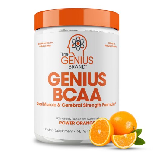 Genius BCAA Energy Powder, Orange - Nootropic Amino Acids & Muscle Recovery - Natural Vegan BCAAs Workout Supplement for Women & Men (Pre, Intra & Post Workout) - No Artificial Sweeteners Power Orange 21 Servings (Pack of 1)