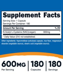 Nutricost N-Acetyl L-Cysteine (NAC) 600mg, 180 Capsules - Non-GMO, Gluten Free Unflavored 180 Count (Pack of 1) 10 71tknuhpJL