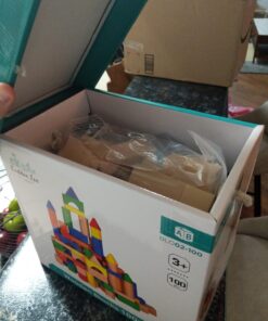 Cubbie Lee Premium Wooden Building Blocks Set - 100 pc for Toddlers Preschool Age - Classic Hardwood Plain & Colored Small Wood Block Pieces for Boys & Girls - Classic Build & Play Toy 34 71tmrZXimqL