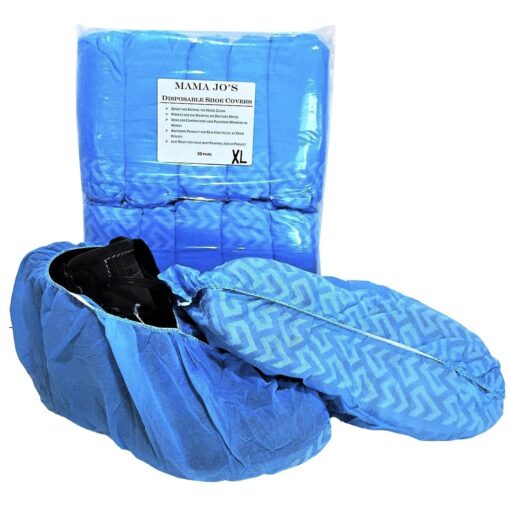 Premium Disposable Shoe Covers – 100 Pack (50 Pairs) Durable XL Booties for Indoor Homes and Outdoor Projects – Protects Floors and Keeps Footwear Clean – Fits Most Boot and Shoe Sizes 5-15 Extra Large - Blue Disposable Shoe Covers