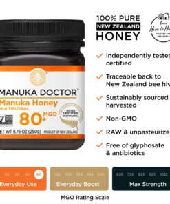 MANUKA DOCTOR - MGO 80+ Manuka Honey Multifloral, 100% Pure New Zealand Honey. Certified. Guaranteed. RAW. Non-GMO (8.75oz) Multifloral MGO 80 8.75 Ounce 17 71tnZJtlFdL