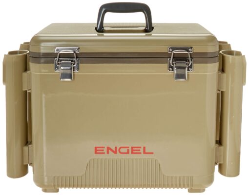 Engel UC19 19qt Leak-Proof, Air Tight, Fishing Drybox Cooler with Built-in Fishing Rod Holders, Also Makes The Perfect Small Hard Shell Lunchbox for Men and Women Tan