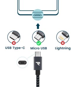 Alternative view of RAMPOW Micro USB Cable [6.6ft] Long Android Charger Cord - QC 3.0 Fast Charge & Sync - Nylon Braided Fast Charger 2.4A for Samsung Galaxy S5/S6/S7, HTC, LG, Kindle, Sony, PS4, and More - Space Gray 6.6ft 1
