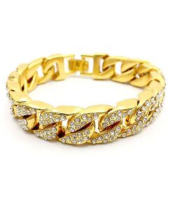 Mens Womens Cuban Link Bracelet Hip Hop Bracelet Stainless Steel Chain Bracelet Iced Out Curb Cuban 18k Gold Plated Bracelet With Clear Rhinestones (A-Gold) 24 71tqRMhNoL