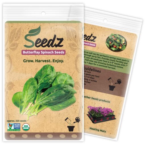 Organic Spinach Seeds, APPR. 225, Butterflay Spinach, Heirloom Vegetable Seeds, Certified Organic, Non GMO, Non Hybrid, USA