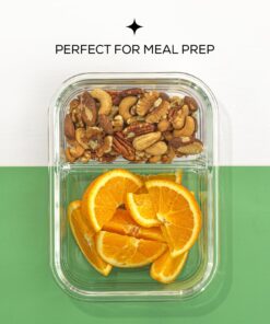 JoyJolt Divided Food Storage Containers with Lids Airtight. 5 Pack Glass Meal Prep Containers 2 Compartment Set Glass Bento Box. Reusable Food Containers, Portion Control Containers for Weight Loss Gray 33 71tyyvCXljL