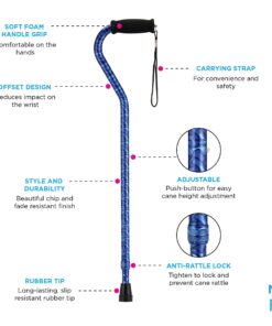 NOVA Designer Walking Cane with Offset Handle, Lightweight Adjustable Walking Stick with Carrying Strap Mahogany Swirl Design 7 71tz 1vPRNL 14