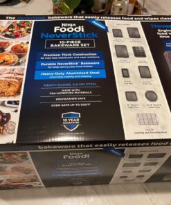Ninja B39010 Foodi NeverStick Premium 10-Piece Bakeware Sheet Set, Oven Safe up to 500⁰F, with (2) Baking Sheets, Cookie Sheet, Loaf Pan, Muffin Pan, (4) Cake Pans & Cooling/Roasting Rack, Grey 10 Piece Set 43 71tzOEztjdL