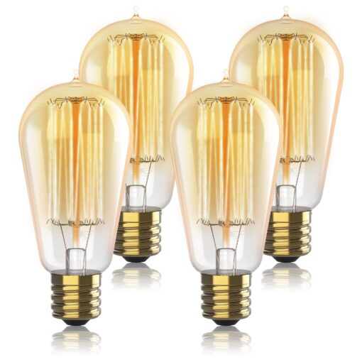 Vintage Incandescent Edison Light Bulbs 60W (4 Pack) for Outdoor and Indoor- E26/E27 Base 2100K Dimmable Decorative Antique Squirrel Filament Lightbulbs - ST58 Style Warm Light 4ct Dimmable Incandescent Squirrel Filament - Clear Glass