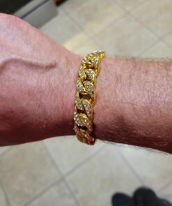Mens Womens Cuban Link Bracelet Hip Hop Bracelet Stainless Steel Chain Bracelet Iced Out Curb Cuban 18k Gold Plated Bracelet With Clear Rhinestones (A-Gold) 29 71u0vQ2VQL