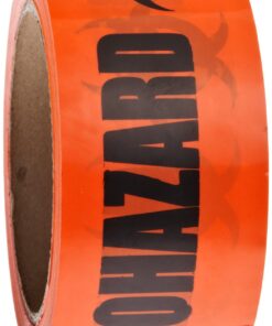 Roll Products 142-0004 PVC Film Biohazard Warning Tape with Black Imprint, Legend "Biohazard" (with Logo), 55 yd. Length x 2" Width, 3" Diameter Core Roll, for Identifying and Marking, Fluorescent Red/Orange 1
