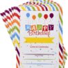 36 Happy Birthday Party Invitations with Envelopes with Multi Color Confetti Rainbow Theme Fill In Card Invites For Teens Kids Girls Boys Parties Favor Supplies Decorations 50 71u2Y2exZFL