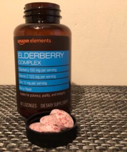 Amazon Elements Elderberry Complex, Immune System Support Tablet, Berry Flavored Lozenges, Adult, Unisex, 60 Count, Elderberry 100mg, Vitamin C 103mg, Zinc 12mg per Serving (Packaging may vary) 40 71u2cIiP2eL