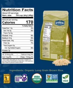 Lundberg Brown Rice, Organic Long Grain Rice - Non-Sticky, Fluffy Whole Grain Rice for Healthy Meals, Vegan Food, Gluten-Free Rice Grown in California, 32 Oz (Pack of 6) 32 Ounce (Pack of 6) 13 71u3psxki9L
