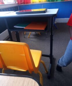 Flash Furniture Billie Open Front Student Desk for Classrooms or Remote Learning, Height Adjustable School Desk with Book Box and Bag Hooks, Black/Gray Set of 1 43 71u3xTz4hhL