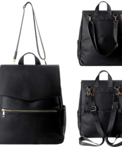 KZNI Leather Diaper Bag Backpack, Diaper Backpack Nappy Baby Bags for Mom Unisex Maternity Diaper Bag with Stroller Hanger Black 28 71u4FJMj3UL