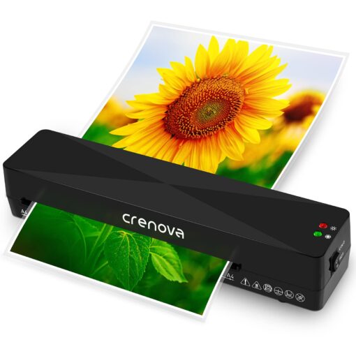 Crenova A4 Laminator Machine 4 in 1 Personal Desktop Hot & Cold 9 Inch Thermal Laminator for Home Office School Business Use Black