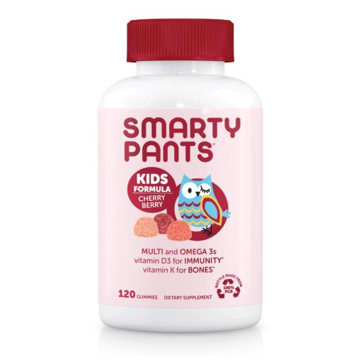 SmartyPants Kids Multivitamin Gummies: Omega 3 Fish Oil (EPA/DHA), Vitamin D3, C, Vitamin B12, B6, Vitamin A, K & Zinc for Immune Support, Gluten Free, Cherry Berry Flavor, 120 Count (30 Day Supply) Kids Cherry Berry 120 Count (Pack of 1)