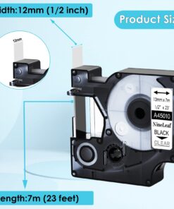 NineLeaf 1 Pack Compatible for DYMO D1 45010 S0720500 Black on Clear 12mm 1/2'' x 23ft Label Tape Refill Work in DYMO LabelManager 160 210D 260P 280 360D 420P 450D Wireless PnP 500TS 450 Label Maker 9 71uBxH31XL