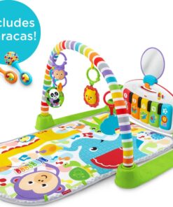Fisher-Price Baby Playmat Deluxe Kick & Play Piano Gym & Maracas with Smart Stages Learning Content,5 Linkable Toys & 2 Soft Rattles (Amazon Exclusive) Kick N Play Green + Maracas 34 71uCGM7SEcL