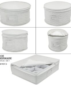 Sorbus China Storage Containers - 5 Pc Quilted Set for Moving & Transporting Dinnerware, Dishes, Round Plates, Glassware, Cups & Mugs with Felt Plate Protectors - Fine China Glass, Plate Storage Cases Beige 5 Piece Quilted China Storage 16 71uCSxN2fUL