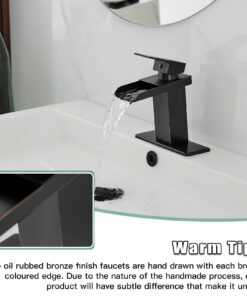 BWE Oil Rubbed Bronze Bathroom Faucet Modern Waterfall for Sink 1 Hole or 3 Hole Rustic Bath Vanity Faucets Single Handle Mixer Tap with Supply Lines 32 71uCfgi8usL