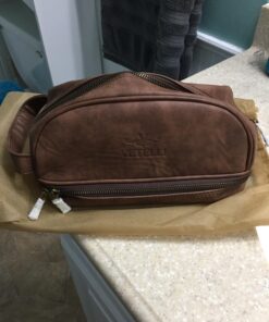 Vetell Classic Men's Leather Toiletry Bag and Dopp Kit with Upper and Lower Zippered Compartments, 2 Mesh Bottle Pouches, and Carrying Handle - The Best Gift for Men. 67 71uDFfi5IbL