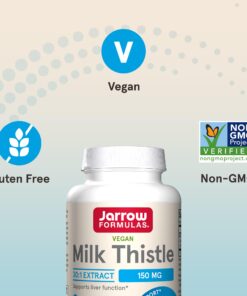 Jarrow Formulas Milk Thistle 150 mg With 30:1 Standardized Silymarin Extract, Dietary Supplement for Liver Function Support, 200 Veggie Capsules, 66-200 Day Supply 200 Servings (Pack of 1) 36 71uFlDVnwVL