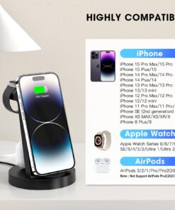 3 in 1 Charging Station for iPhone, Wireless Charger for iPhone 15 14 13 12 11 X Pro Max & Apple Watch - Charging Stand Dock for AirPods 3/2/1/Pro Black 23 71uGOfydDwL
