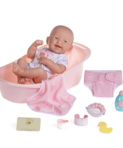 8 piece Layette Deluxe Bathtub Gift Set | JC Toys - La Newborn | 14" Life-Like Smiling Vinyl Newborn Doll w/ Accessories | Pink | Waterproof |Ages 2+ Bath Pink 20 71uMiWkjKoL