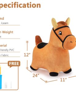 iPlay, iLearn Bouncy Pals Brown Hopping Horse, Toddler Plush Animal Hopper Toy, Kids Inflatable Ride on Bouncer W/Pump, Indoor Outdoor Jumper, Birthday Gifts for 18 24 Months 2 3 Year Old Boys Girls Brown Hopper Horse 31 71uO7aTVWJL