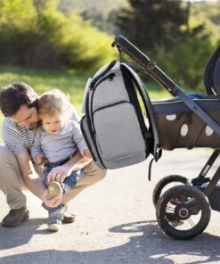 Mancro Diaper Bag Backpack, Large Multifunction Waterproof Travel Baby Changing Bag for Dad Mom with 4 Insulated Pockets and Stroller Straps, Maternity Baby Bag for Boys Girls, Grey Austere Grey 56 71uSPPF9oeL