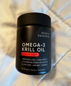 Sports Research Antarctic Krill Oil Omega 3 Softgels 1000mg (Double Strength) with Phospholipids, Choline & Astaxanthin - Sustainably Sourced, Non-GMO Verified & Gluten Free - 60 Capsules 60 Count (Pack of 1) 27 71uSZ73 bL 1