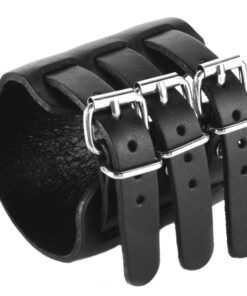 HZMAN Mens Genuine Leather Wide Triple Strap Cuff Wrap Gauntlet Wristband Buckle Fastening Arm Armor Cuff Black 12 71uUNT4MLTL