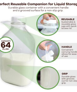 The Dairy Shoppe Heavy Glass Milk Bottles - Jugs with Lids and Silicone Pour Spouts - Clear Milk Containers for Fridge - Reusable Glass Milk Jug Dispenser - Made in USA (64 oz, 2 Pack) 64 oz 22 71uV6zI FDL