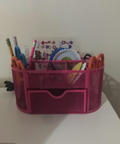 Mesh Desk Organizer Office Supply Caddy Drawer with Pen Holder Collection Pink 26 71uVP U6UUL