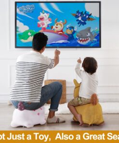 iPlay, iLearn Bouncy Pals Yellow Hopping Horse, Outdoor Ride on Bouncy Animal Play Toys, Inflatable Hopper Plush Covered W/Pump, Birthday Gift for 18 Months 2 3 4 5 Year Old Kids Toddlers Boys Girls Yellow Horse 25 71uYVl0MC1L