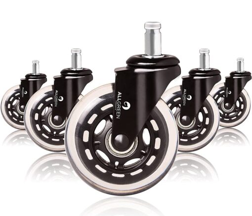 ALLGREEN Gaming Chair Wheels & Office Chair Caster Wheels 5-pcs Replacement Set Casters Heavy Duty Universal Fit Smooth Rollerblade Swivel Glider Safe for All Floors(Black). Black